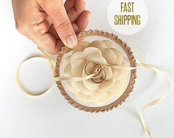 Boho Wedding Ring Pillow: Flower Ring Holder, Wood Hoop