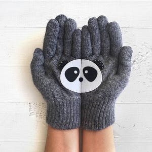 Panda Gifts, Animal Gloves, Women Mittens, Handmade Panda Gift, Valentine Clothing, Knitwear Woman, Winter Clothing, Unique Accessories image 1