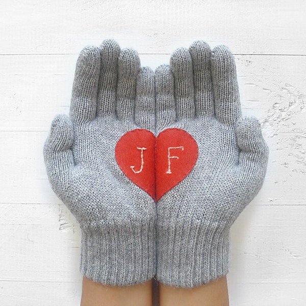 Personalized Heart Gloves: Personalized Anniversary Gift For Her, Engagement Gifts, Mothers Day Present