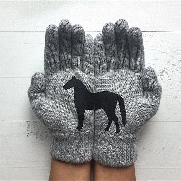 Horse Gloves, Women Mittens, Horse Lover Gift, Valentine Clothing, Animal Gloves, Unique Gift, Horse Gifts, Winter Accessories