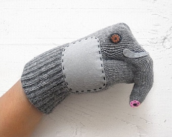 Elephant Gifts, Funny Valentine Gift, Animal Mittens, Unique Gloves, Winter Accessories, Valentine Clothing, Creative Gift, Handmade Item