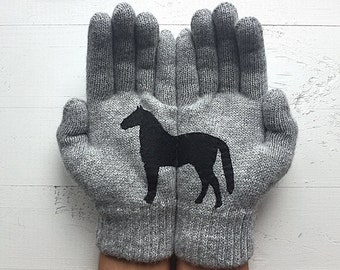 Handmade Wool Horse Gloves: Winter Mittens, Mustang Lover Gift