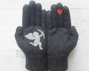 Cupid Gloves Women, Unique Valentines Gift For Her, Valentine Clothing Woman, Handmade Winter Accessories, Best Valentine Gifts