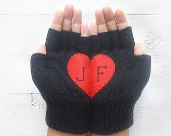 Personalized Gift For Mom, Custom Heart Gloves, Wife Birthday Gift, Handmade Fingerless Mittens, Unique Gift Women, Winter Fall Clothing