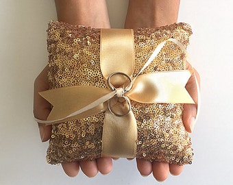 Gold Sequin Ring Pillow: Wedding Ring Bearer Decor