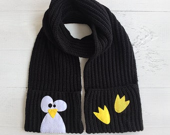 Regalos para niños para San Valentín, bufanda de pingüino con bolsillos, regalo de invierno hecho a mano.