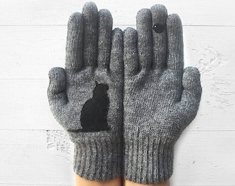 Cat Gloves Woman, Cat Mom Gifts, Handmade Kitten Mittens, Unique Animal Mittens, Cat Parent Clothing, Valentine Accessories Women