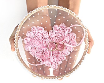 Boho Wedding Ring Holder: Pink Heart, Handmade Ring Bearer Pillow Alternative