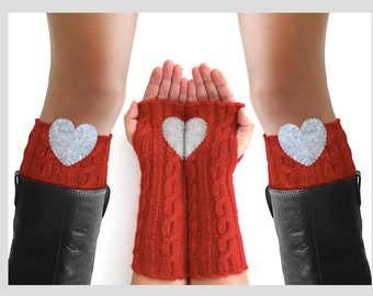 Boot Cuffs Gloves, Heart Arm Warmers, Womens Clothing, Knit Leg Warmers, Best Valentine's Day Gifts, Red Gloves, Handmade Gift, Unique Gifts