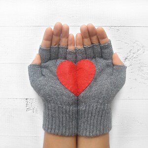 Fingerless Mittens, Texting Gloves, Women Gloves, Valentines Day Gift, Heart Mittens, Unique Item, Knit Gifts Woman, Handmade Clothing image 1