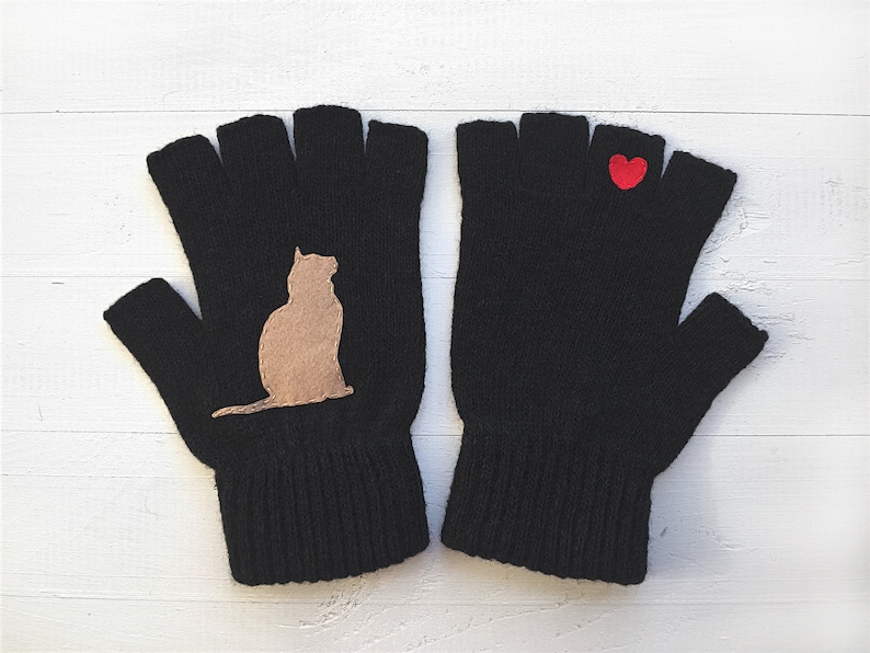 Cat Gloves Women, Fingerless Cat Mittens, Cat Parent Clothing, Fall Clothing Woman, Gift For Wife, Winter Fashion Gifts, Handmade Clothing image 6