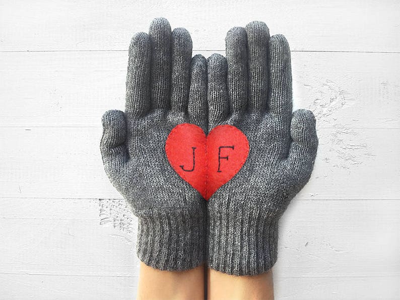 Personalized Gloves Women, Unique Heart Mittens, Handmade Personalized Gift, Couple Gift For Her, Valentine Clothing, Valentine Accessories image 1