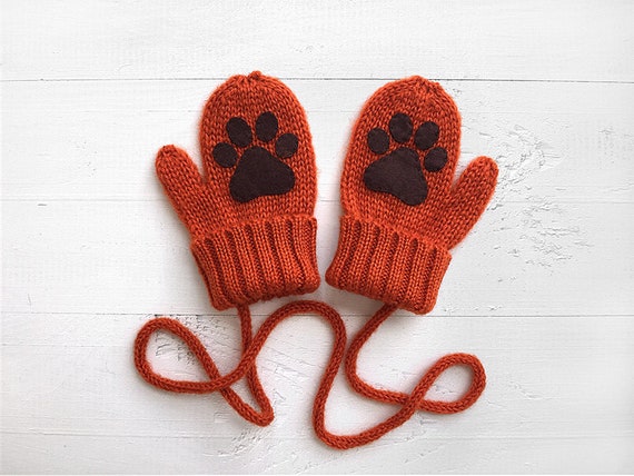 Mitten With Strings Kids Gloves Christmas Valentines Kids Paw