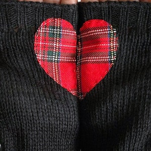 Black Fingerless Gloves, Tartan Heart, Women Mittens, Woman Clothing, Valentines Day Gifts, Heart Mittens, Handmade Gift, Best Gift For Her image 9