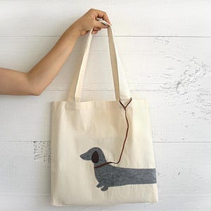 Handmade Canvas Tote Bag: Felt Dachshund Appliqué, Dog Lover Gift