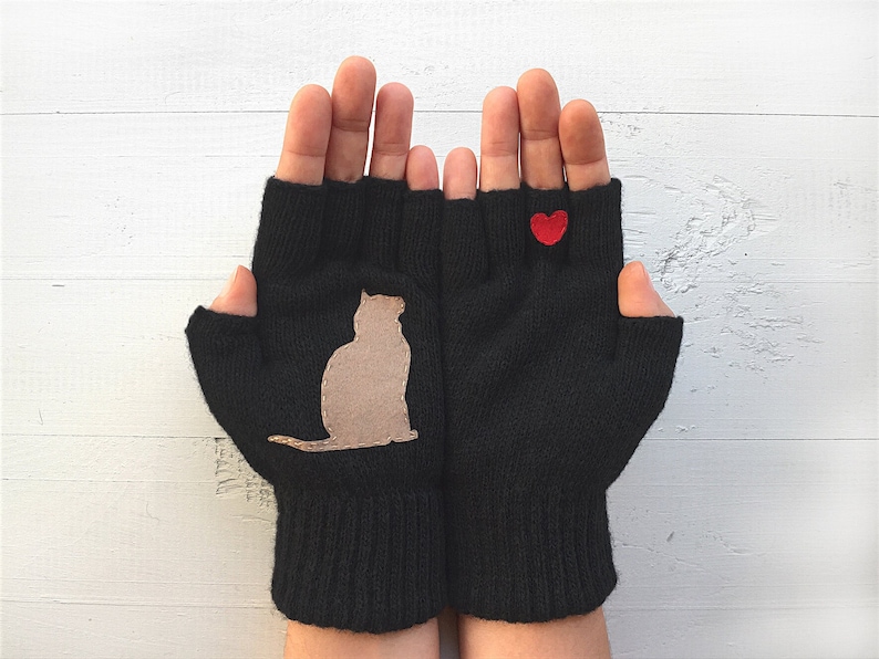 Cat Gloves Women, Fingerless Cat Mittens, Cat Parent Clothing, Fall Clothing Woman, Gift For Wife, Winter Fashion Gifts, Handmade Clothing image 1
