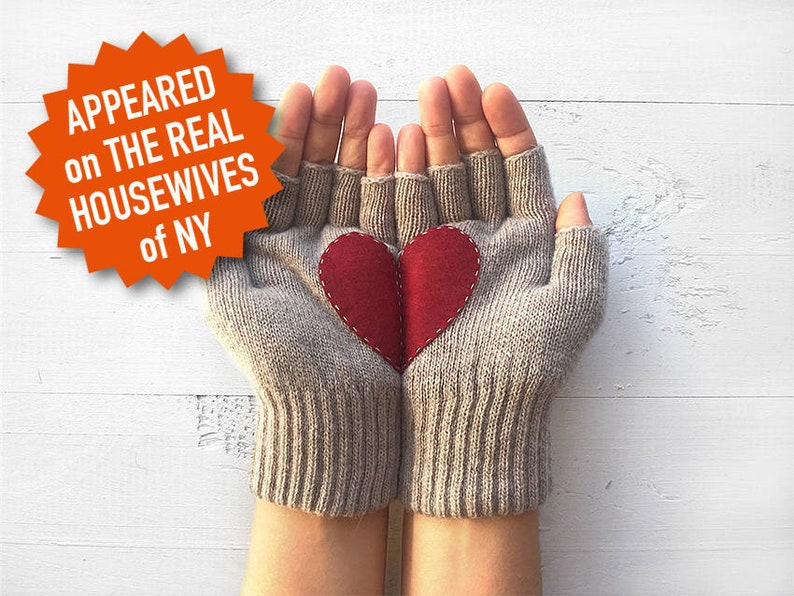 Women Heart Gloves, Unique Fingerless Mittens, Handmade Winter Accessories, Gift for Girlfriend, Texting Glove with Heart, Cold Weather Gift image 4