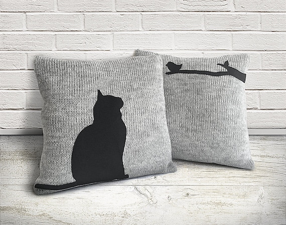 Cat Pillows Pillow Covers Knitted Pillows Housewarming Etsy