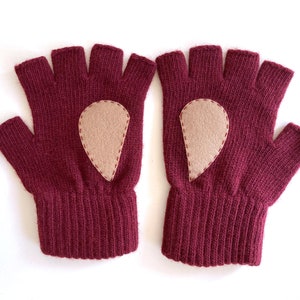 Fingerless Heart Gloves, Women Burgundy Mittens, Valentines Day Gift For Her, Handmade Heart Mittens, Unique Gift Idea, Valentine Clothing image 6