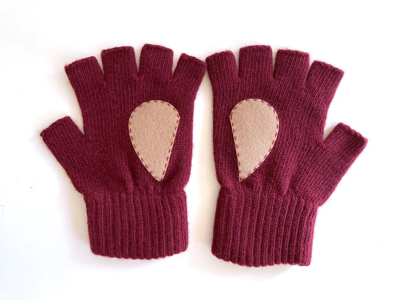 Fingerless Heart Gloves, Women Burgundy Mittens, Valentines Day Gift For Her, Handmade Heart Mittens, Unique Gift Idea, Valentine Clothing image 6