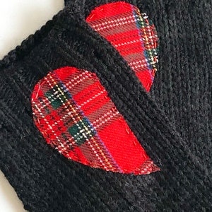 Black Fingerless Gloves, Tartan Heart, Women Mittens, Woman Clothing, Valentines Day Gifts, Heart Mittens, Handmade Gift, Best Gift For Her image 5