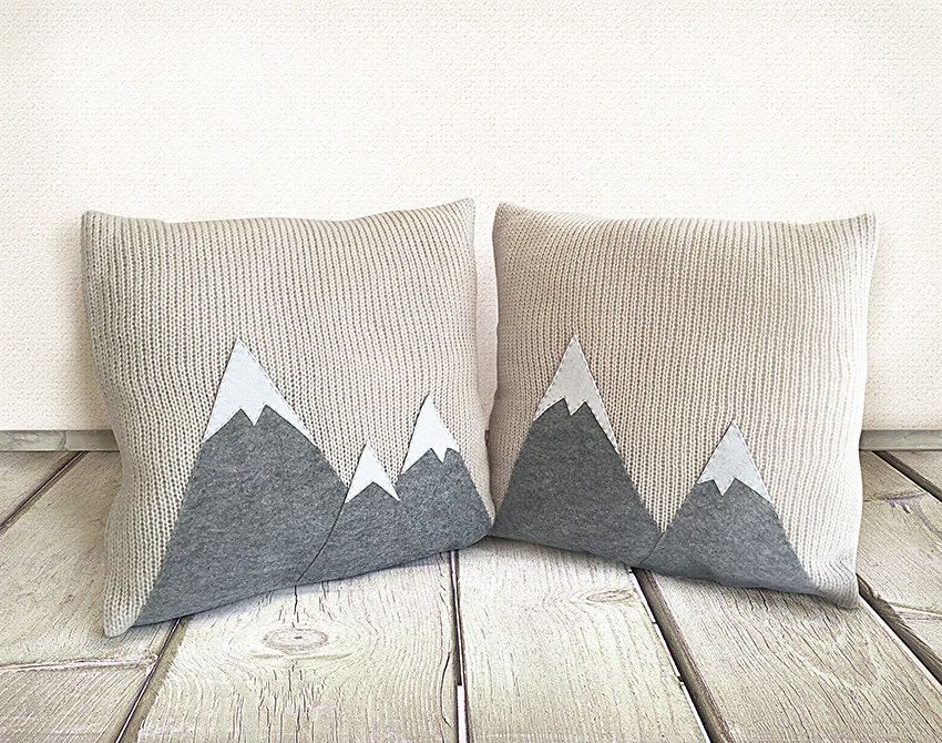 Knit Pillow Cover Mountain Pillows Knitted Covers Wool Etsy