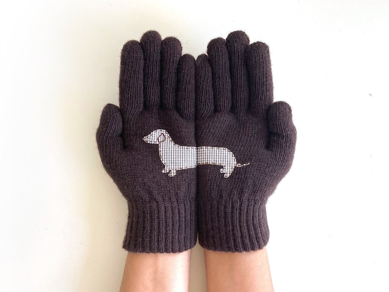 Women Dog Gloves, Dachshund Gift, Animal Mittens, Handmade Item, Wiener Dog Gift, Valentine Day Gift, Winter Clothing, Valentine Accessories image 1