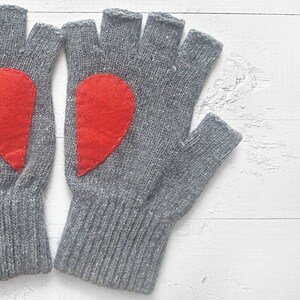 Fingerless Mittens, Texting Gloves, Women Gloves, Valentines Day Gift, Heart Mittens, Unique Item, Knit Gifts Woman, Handmade Clothing image 5