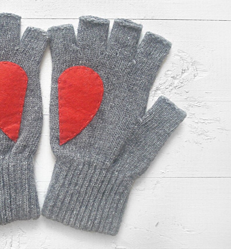 Fingerless Mittens, Texting Gloves, Women Gloves, Valentines Day Gift, Heart Mittens, Unique Item, Knit Gifts Woman, Handmade Clothing image 5