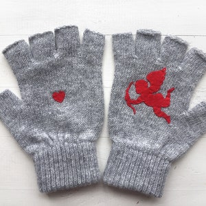 Valentine Accessories Women, Unique Fingerless Gloves, Valentines Day Gift For Her, Handmade Gift for Girlfriend, Valentine Cupid Gloves image 5