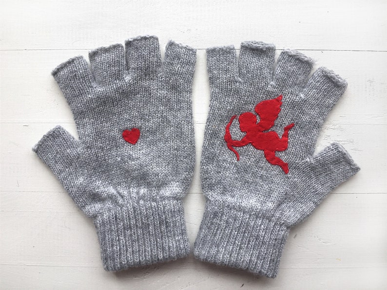 Valentine Accessories Women, Unique Fingerless Gloves, Valentines Day Gift For Her, Handmade Gift for Girlfriend, Valentine Cupid Gloves image 5
