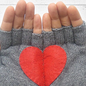 Fingerless Mittens, Texting Gloves, Women Gloves, Valentines Day Gift, Heart Mittens, Unique Item, Knit Gifts Woman, Handmade Clothing image 7