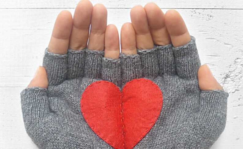 Fingerless Mittens, Texting Gloves, Women Gloves, Valentines Day Gift, Heart Mittens, Unique Item, Knit Gifts Woman, Handmade Clothing image 7