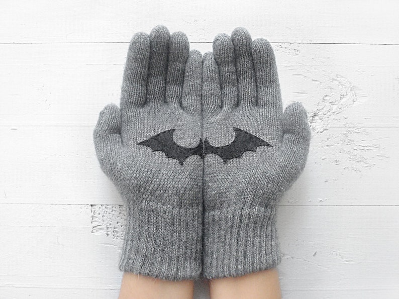 Bat Gloves Batman Gift Christmas Gift Wool Gloves Knit Gift image 2