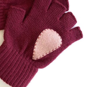 Fingerless Heart Gloves, Women Burgundy Mittens, Valentines Day Gift For Her, Handmade Heart Mittens, Unique Gift Idea, Valentine Clothing image 9