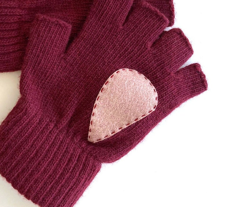 Fingerless Heart Gloves, Women Burgundy Mittens, Valentines Day Gift For Her, Handmade Heart Mittens, Unique Gift Idea, Valentine Clothing image 9