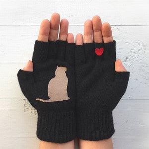 Cat Gloves Women, Fingerless Cat Mittens, Cat Parent Clothing, Fall Clothing Woman, Gift For Wife, Winter Fashion Gifts, Handmade Clothing image 5