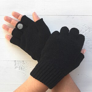 Fingerless Black Gloves, Animal Mittens, Valentines Day Gift, Handmade Item, Wolf Gift, Texting Gloves, Winter Mittens, Handmade Gifts image 3