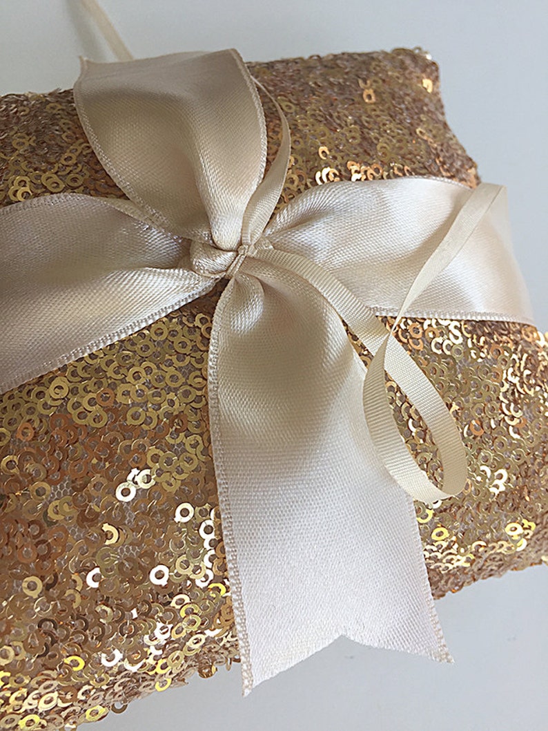 Sequin Pillow Gold Pillow Gold Ring Bearer Pillow Boho Ring Gold Wedding Boho Wedding Pillow Alternative Sequin Holder Gold Sequin