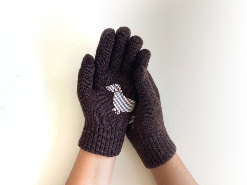 Women Dog Gloves, Dachshund Gift, Animal Mittens, Handmade Item, Wiener Dog Gift, Valentine Day Gift, Winter Clothing, Valentine Accessories image 2