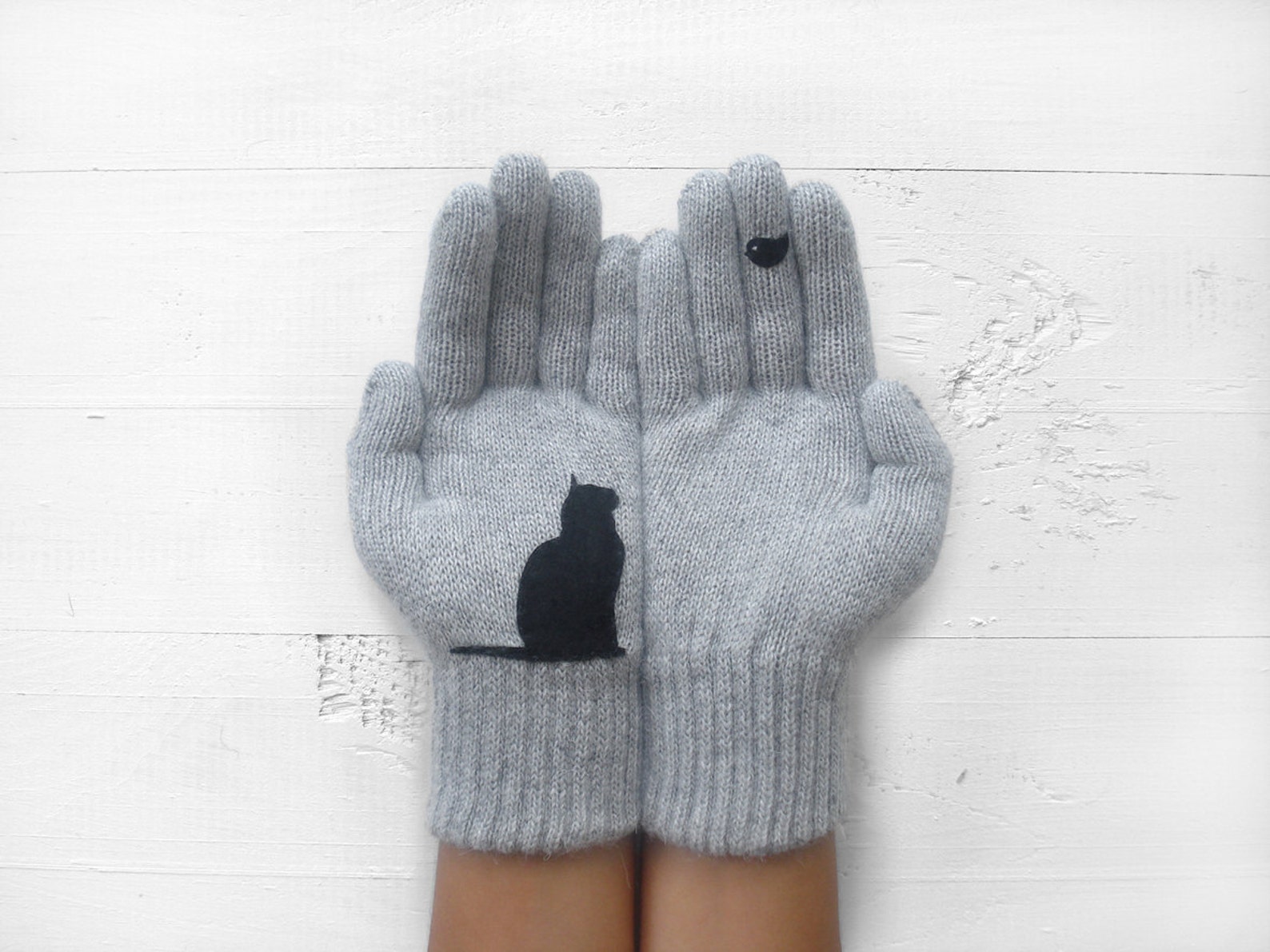 Gray Wool Cat Gloves