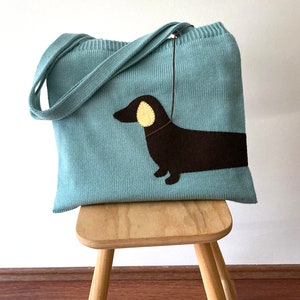 Knit Shoulder Bag with Dachshund, Crochet Tote with Wiener Dog, Gift for Dog Lover Friend, Handmade Dog Mom Gift, Knit Lover Mother Gifts image 9