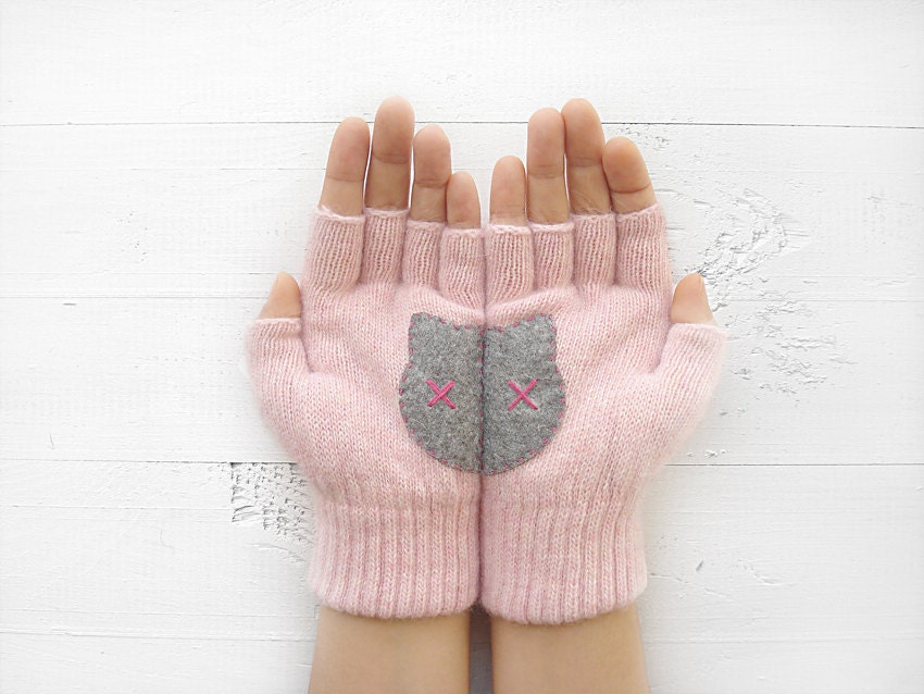 Fingerless Gloves Cat Gloves Cat Lover Gift Pink Gloves Etsy