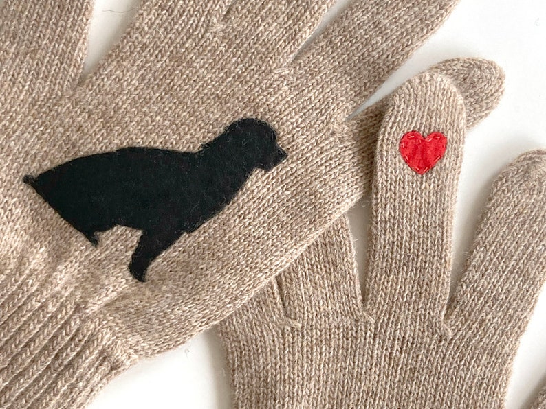Winter Gloves with Dog and Heart, Gift For Dog Lover, Puppy Owner Accessories, Dogs Parent Clothing, Woman Dog Mittens, Pet Memorial Gift image 7