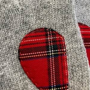 Women Fingerless Gloves, Gray Mittens with Tartan Heart, Accessories For Mom, Handmade Grandma Gift, Unique Spring Clothing, Texting Gloves image 3