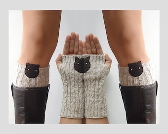 Knit Boot Cuffs Gloves, Womens Clothing, Cat Parent Clothing, Knit Leg Warmers, Best Cat Mom Gift, Handmade Unique Gifts, Cat Arm Warmers