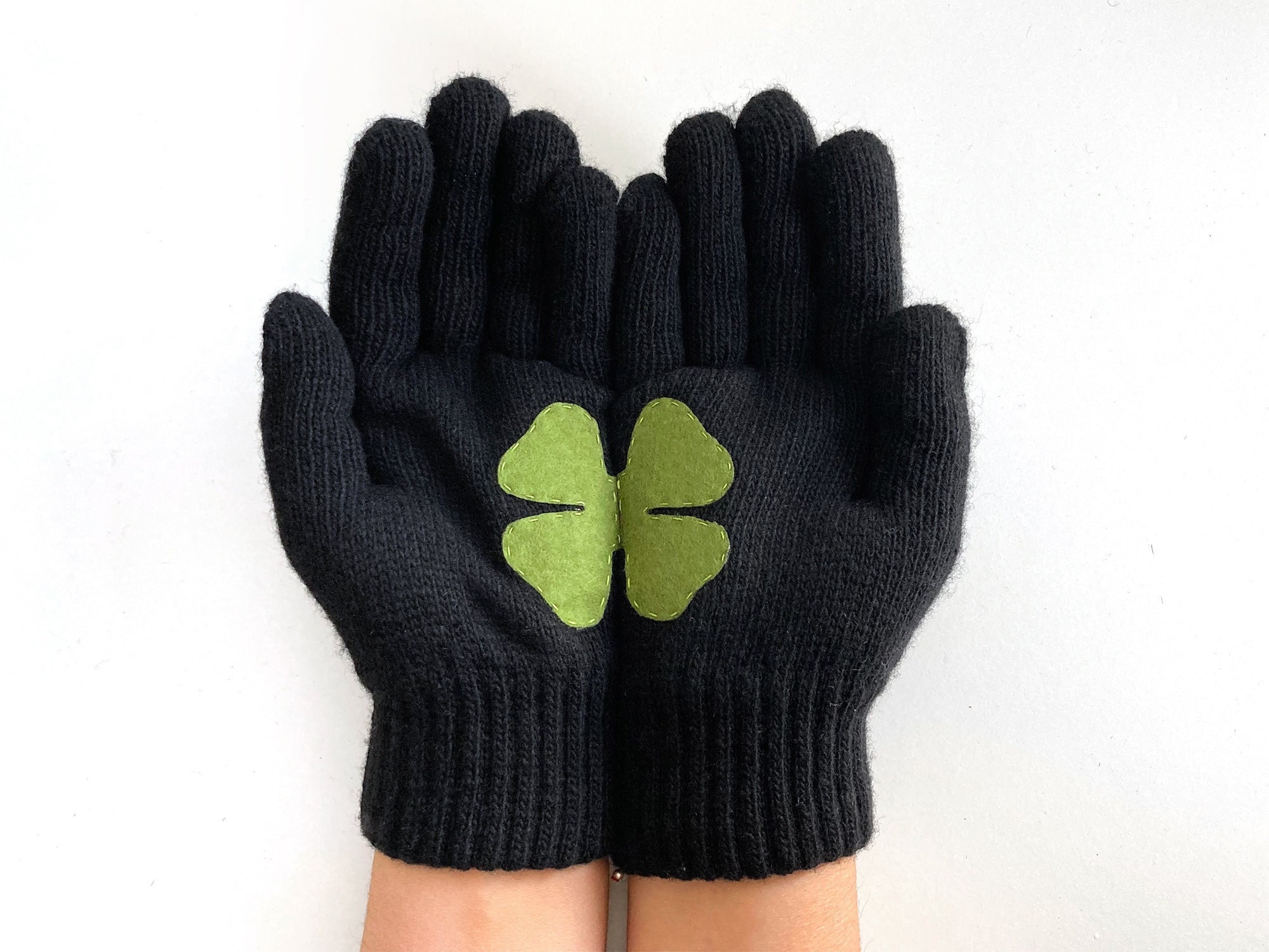 Lucky Girl Gifts: Black Gloves With Clover. Cozy Birthday Gift - Etsy