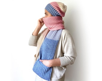 Pocket Scarf and Beanie Striped: Fall Fashion Womens Clothing Gifts, Cozy Birthday Present