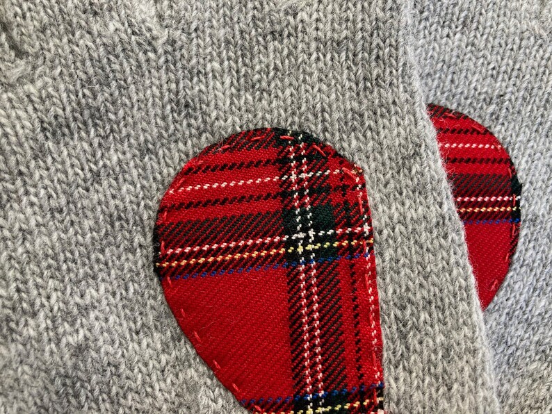 Women Fingerless Gloves, Gray Mittens with Tartan Heart, Accessories For Mom, Handmade Grandma Gift, Unique Spring Clothing, Texting Gloves image 10
