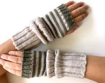 Striped Gloves, Fingerless Long Glove, Best Holiday Gifts, Women Arm Warmers, Knit Gift, Winter Clothing, Fall Clothing